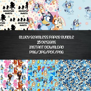 Bluey Seamless Pattern Bundle – 25 High-Res Designs (PNG, JPG, PDF)