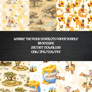 Winnie the Pooh Seamless Pattern Bundle – 46 High-Res Designs (PNG, JPG, PDF)