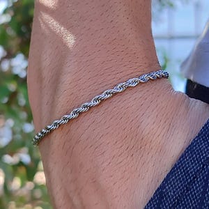 Bransoletka spiralna ze srebra, łańcuszek ze stali nierdzewnej 3 mm, regulowana, minimalistyczna biżuteria unisex