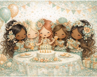 Mermaid Party Printable Kit | Shimmer & Seafoam Decorations | Coastal Mermaid Party | Under the Sea Birthday | Invitations Games and Decor