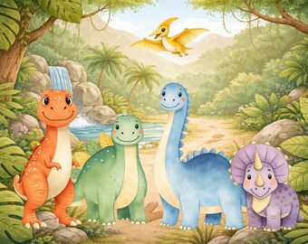 Dinosaur Party Printable Kit – Prehistoric Pop | Bright Dino Decor for Ages 3–6 | Fossil Dig Games & Coloring Pages - Instant Download