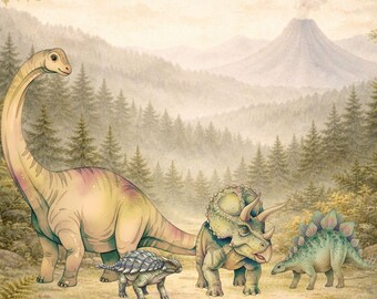 Dinosaur Birthday Party Printable Kit – Fossil and Forest | Earthy Dino Decor for Ages 7+ | Fossil Dig Games & Signs | Instant Download