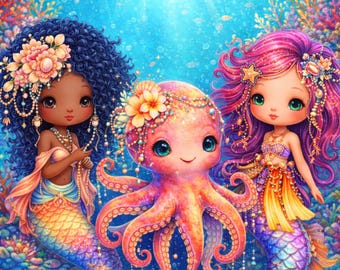 Mermaid Party Printable Kit | Coral Reef Birthday Decorations | Under the Sea Girl Party | Mermaid Invitations, Games & Decor