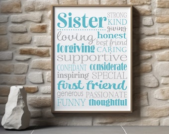 Sister Word Art. Gift for Sister. Sister Print. Mothers Day Gift. Sister Sign. Sister Art. Sister Subway Art. Siblings Art. Printable