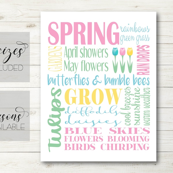 Spring Print. 3 Sizes Included. PRINTABLE. Spring Word Art. Seasons Subway Art. Spring Sign. Spring Decor. Seasonal. Spring Subway Art.