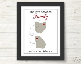 Going Away Gift. Moving Gift. Family Moving. Friend Moving. Going to College Gift. Love Between Family. State to State Art. Family Gift. Map