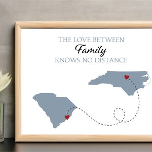 2 States. The Love Between Family. State Art Print. State Map Printable. State to State Art. Long Distance Gift. Gift for Family. Going Away