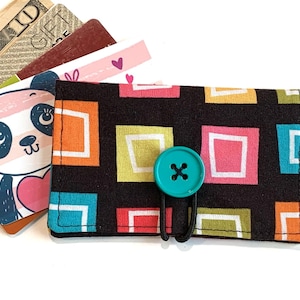 Billetera Mini de Tela con Cierre Cuadrados de Colores. Tarjetero. Tarjetero de Regalo. Billetera Pequeña para Tarjetas. Billetera Pequeña para Tarjetas de Crédito.
