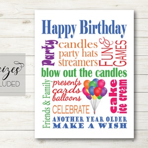 Cartello di Buon Compleanno - STAMPABILE. 5x7, 8x10, 8,5x11, 11x14. Scritta Buon Compleanno. Scritta Buon Compleanno in Metropolitana. Decorazioni per Feste. Decorazioni di Compleanno.