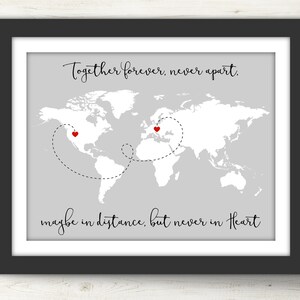 World Map. Together Forever Never Apart. Long Distance Gift. Going Away Gift. Distance Map. Gift for Couple. State Art. State Map Printable.