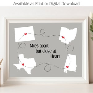 4 Staaten. Sehr nah am Herzen. Zustand Kunstdruck. Zustand Map Printable. Zustand zu Zustand Kunst. Ferngeschenk. Geschenk für Familie.