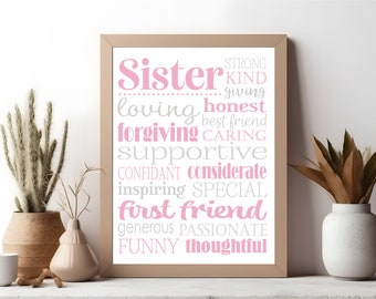 Sister Word Art. Gift for Sister. Sister Print. Mothers Day Gift. Sister Sign. Sister Art. Sister Subway Art. Siblings Art. Printable