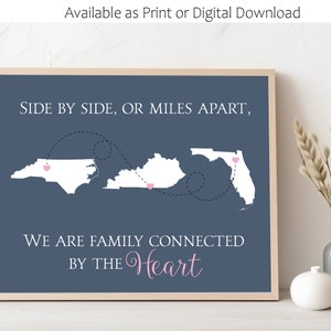 3 États. Côte à côte ou à des kilomètres de distance. Impression de carte d'état. Art d'État imprimable. Cadeau de déménagement. Cadeau interurbain. Cadeau personnalisé. Famille