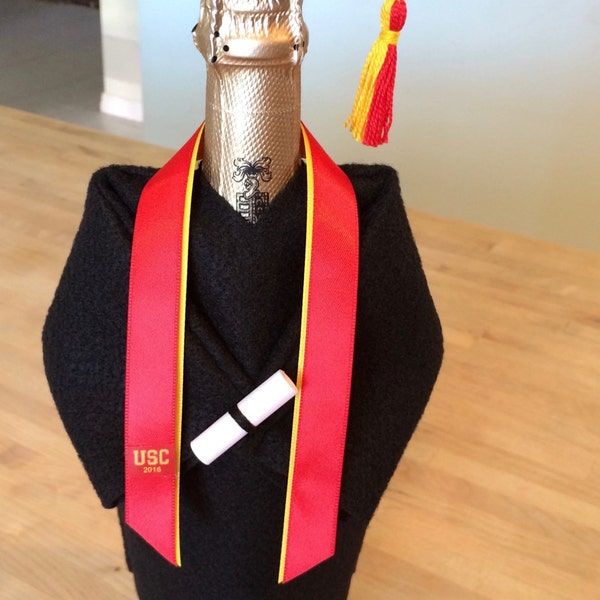 Personalize your colors, (be detailed) Graduation Cap and Gown Champagne bottle cover,  Wine Bottle Cover-Party decoration-Graduation Gift.
