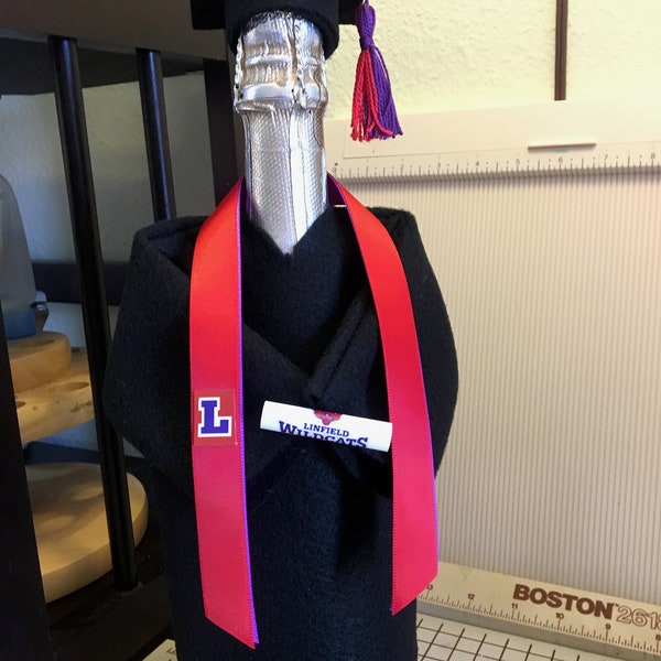 Personalize your colors,(be detailed) Graduation Cap and Gown bottle cover, Party decoration-Graduation Gift, celebrate the graduate.