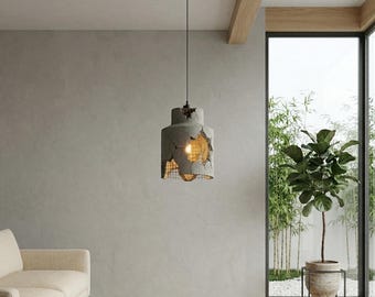 Industrial Pendant Lamp – Cracked Concrete Effect with Warm Light