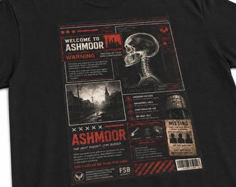 Ashmoor Research Poster Tee | Skull X-Ray, Retro Horror Infographic