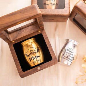 Personalized Mini Urn for Ashes, Memorial Urn Wooden Box, Engraved Cremation Jewelry