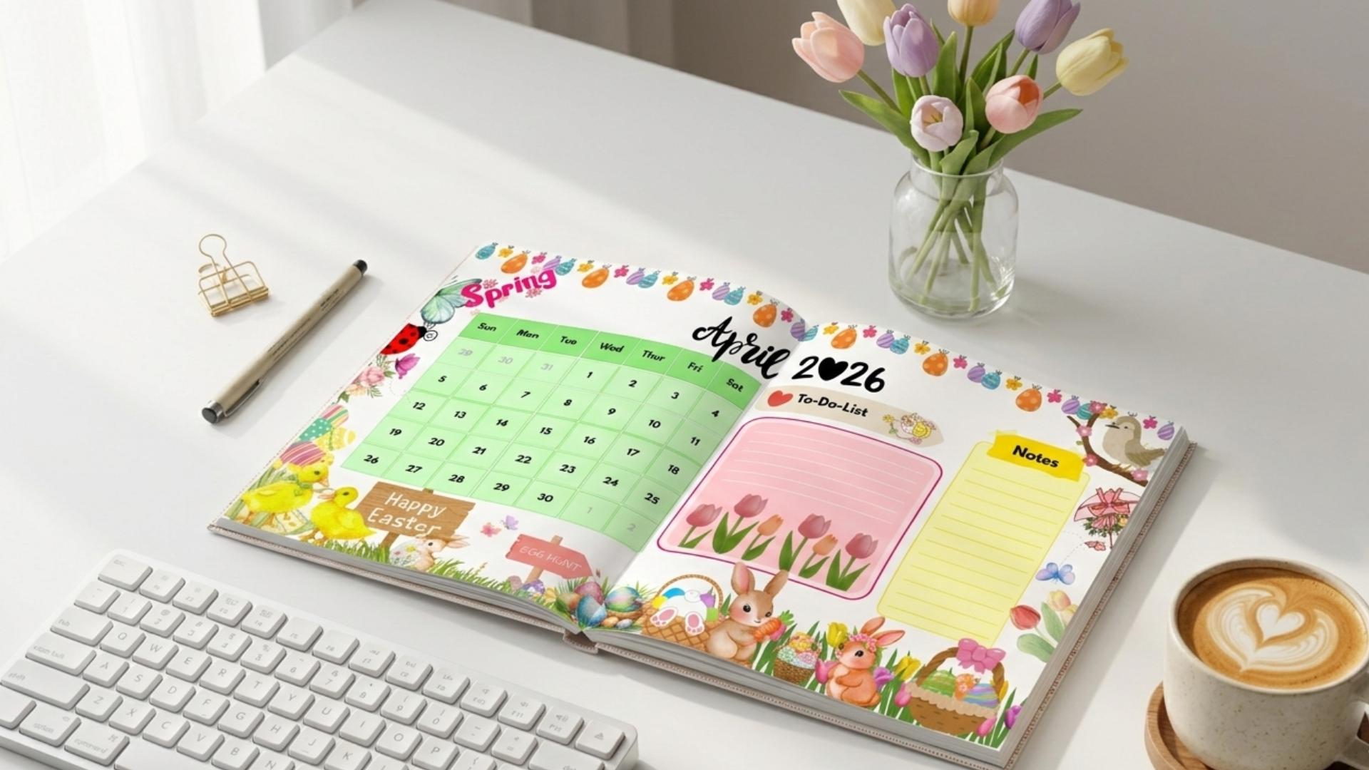 Buy April 2026 Calendar Printable, Spring Digital Calendar for Kids ...