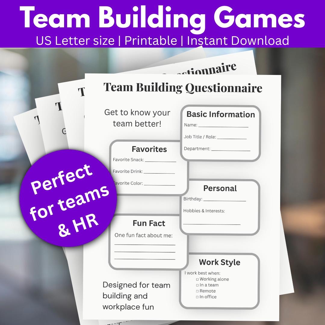 Team Building Questionnaire | Employee Icebreaker Game (digital ...