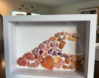 Red-orange wave shell mosaic - framed. 5x7 inches