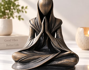 Meditation Alien Statue Resin Sculpture, Yoga Zen Decor, Handmade Desktop Figurine, Spiritual Home Office Decor, Unique Gift