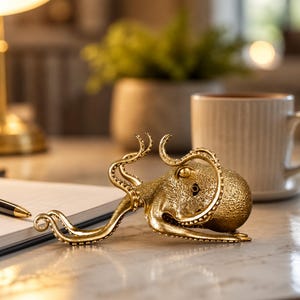 Octopus Phone Holder Metal Tablet Stand, Gold Octopus Desk Organizer, Pen & Glasses Holder, Alloy Phone Stand, Office Desk Decor image 4