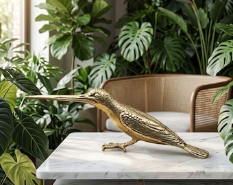 Vintage Brass Bird Figurine, Lucky Songbird Statue, Antique Bronze Decor, Rustic Shelf Accent, Housewarming Gift