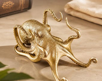Suporte de mesa em formato de polvo, organizador de mesa dourado com suporte para canetas e óculos, suporte de metal para celular, decoração para mesa de escritório.