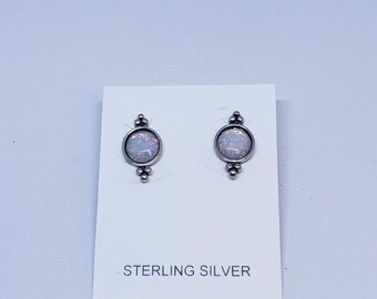Weiße Opal Kreis Ohrringe mit Sterling Silber