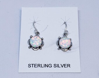 Weiße Opal Kreis Ohrringe mit Sterling Silber