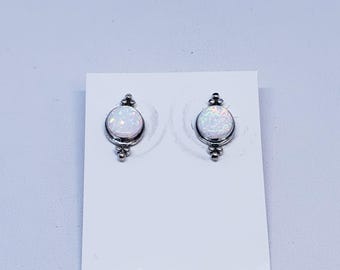 Weiße Opal Kreis Ohrringe mit Sterling Silber