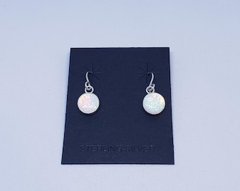 Weiße Opal Kreis Ohrringe mit Sterling Silber