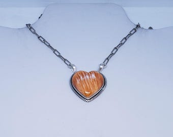 Spiny Oyster Heart Necklace with Sterling Silver Chain