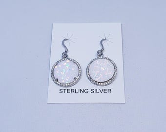 Weiße Opal Kreis Ohrringe mit Sterling Silber