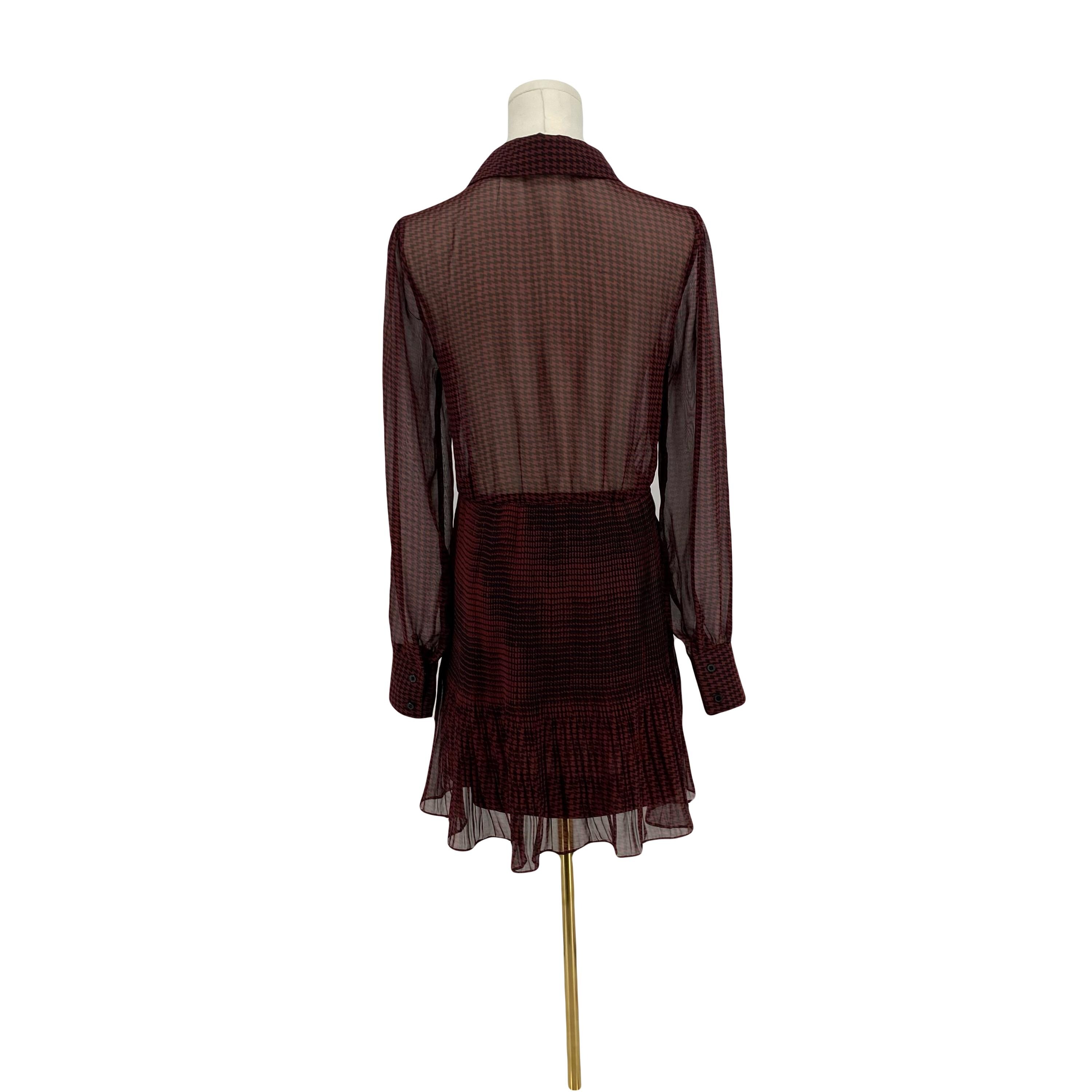 spectre layered mini shirt dress Houndstooth Sheer Burgundy Black Pleated Long Sleeve Dark Academia Romantic Twee Librariancore Dress Size S collection:play