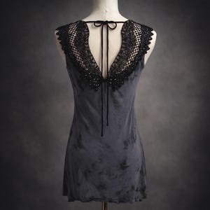 Vintage Y2K Dark Fairy Grunge Tank Top Sequined Lace Wings Asymmetrical Witchy