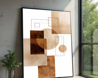 Abstract Geometric Canvas Wall Art, Brown Toned Shapes, Modern Minimalist Decor, Earthy Neutral Colors, Contemporary Living Room Artwork