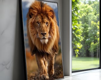 Majestueus leeuwportret canvas, wildlife kunst aan de muur, Afrikaanse safari dieren decoratie, natuur wildlife canvas, klaar om op te hangen Art Print