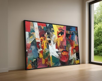 Colorful Abstract Face Canvas, Modern Cubism Wall Art, Expressionist Portrait Vibrant Home Decor, Canvas Art