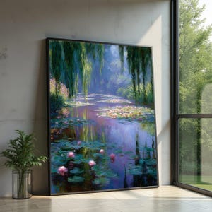 Monet waterlelies canvas, impressionistische bloemsierkunst, serene vijverscène, Claude Monet muurdecor, natuur landschap canvas, artistiek huis