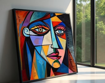 Abstract Cubism Face Canvas Wall Art, Picasso Modern Portrait, Colorful Geometric Art, Contemporary Home Decoration, Ready to Hang