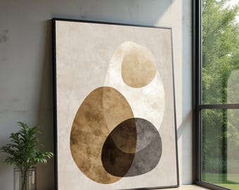 Neutral Abstract Shapes Canvas, Modern Minimalist Wall Art, Earth Tone Abstract Canvas, Contemporary Home Decor, Art Print