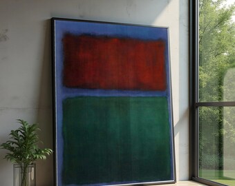 Abstrakcyjny obraz ścienny na płótnie w stylu Rothko, bloki kolorów zielonych i bordowych, nowoczesna minimalistyczna dekoracja na płótnie, duże współczesne dzieło sztuki