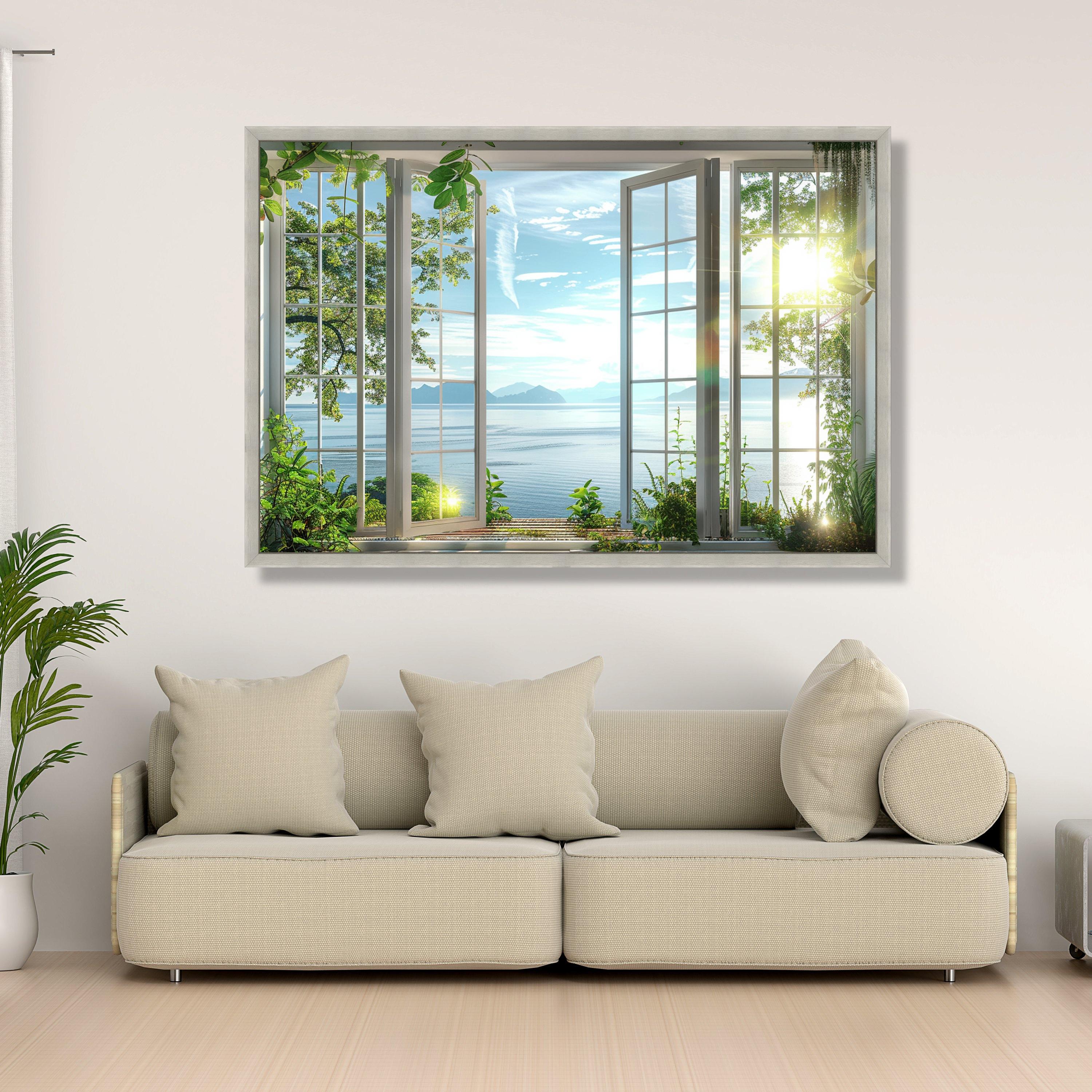 Opens Wide Window Canvas Wall Art, Scenic Ocean View, Nature Landscape ...