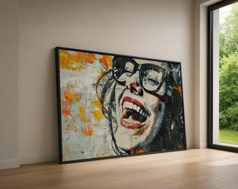 Vibrant Graffiti Woman Portrait Canvas, Urban Street Art Wall Decor, Banksy Canvas, Modern Pop Art Canvas, Edgy Home Decoration