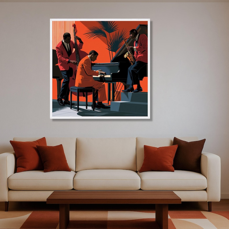Cool Jazz Trio Canvas Wall Art, Retro Music Scene, Vintage Saxophone ...