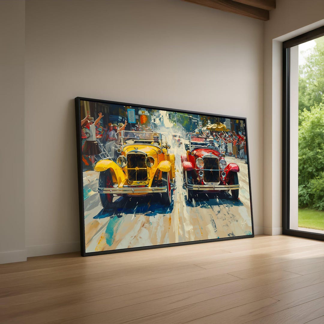Vintage Classic Cars Racing Canvas, Retro Automotive Wall Art, Colorful ...