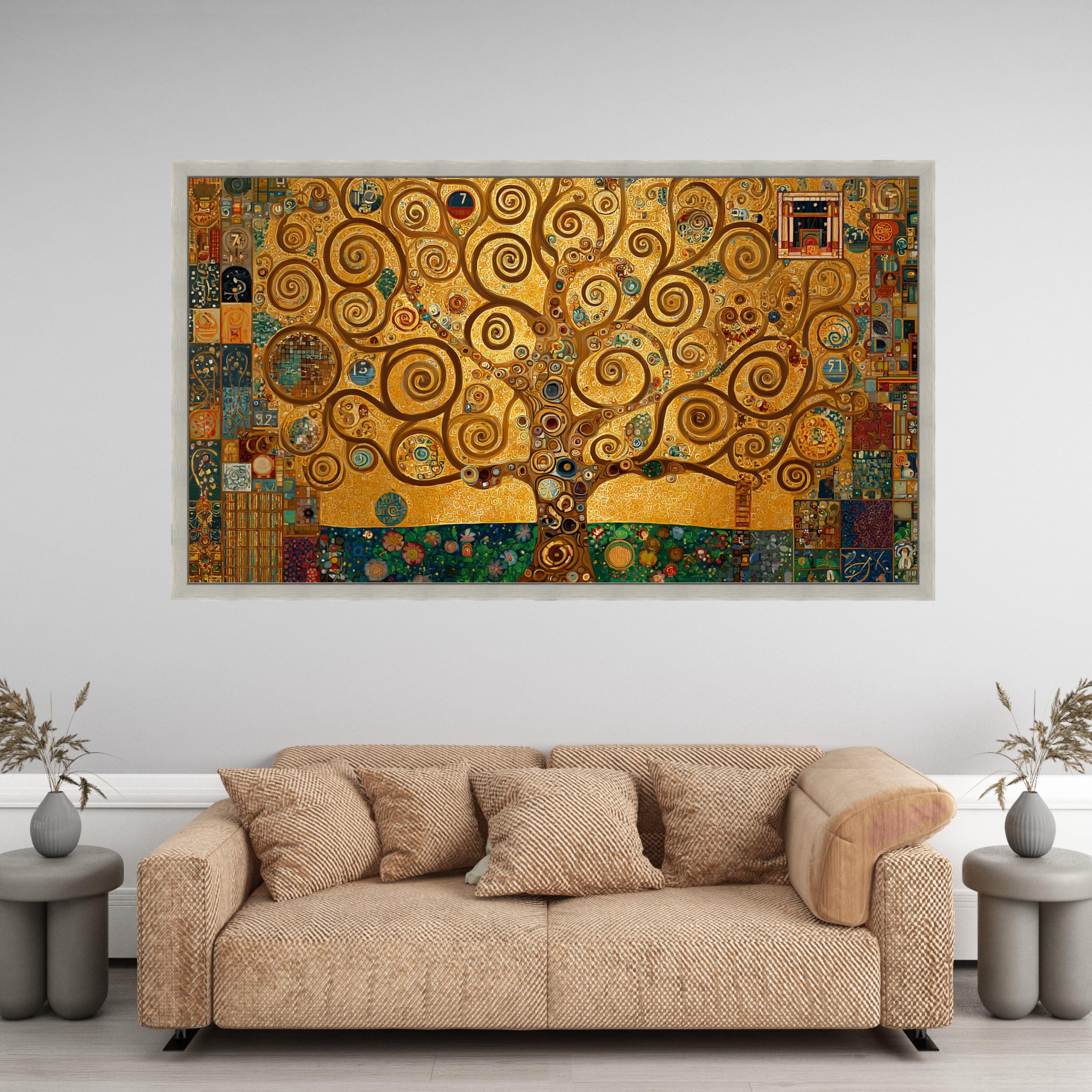 Gustav Klimt Style Tree of Life Canvas, Golden Abstract Wall Art ...