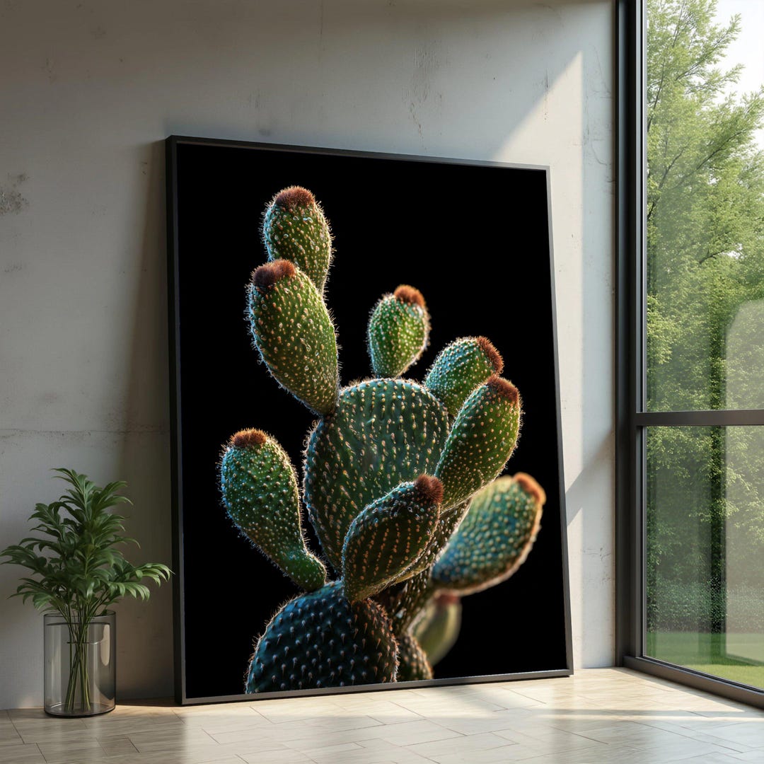 Prickly Pear Cactus Close-up Canvas, Desert Plant Wall Art, Botanical ...